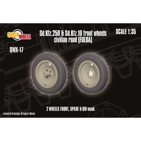 Quickwheel QWX-17 Sd.Kfz. 250 & 10 Front Wheels Civilian Road (Fulda) 2 Front Wheels, 1 Spare & QW Mask
