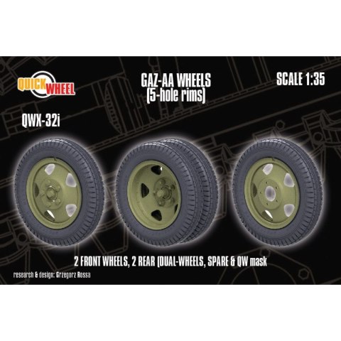 Quickwheel QWX-32 GAZ-AA Wheels (5-Hole Rims) 2 Front Wheels, 2 Rear (Dual-Wheels), Spare & Mask