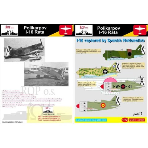 ROP o.s. MNFDL72028 1:72 Polikarpov I-16 Rata - I-16 captured by Spanish Nationalists