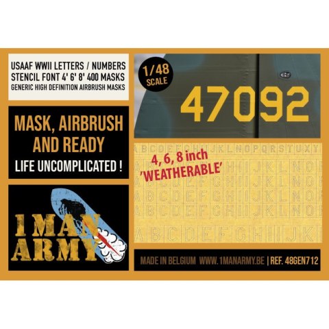 1 Man Army 48GEN712 USAAF WWII Letters / Numbers Stencil Font 4", 6", 8" (400 pcs)
