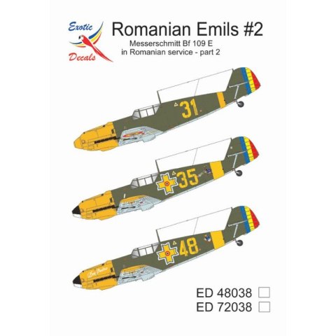 Exotic Decals 48038 Romanian Emils #2 - Messerschmitt Bf 109 E in Romanian Service - Part 2