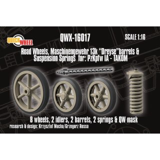 Quickwheel QWX-16017 Pz.Kpfw. IA Road Wheels, MG13k "Dreyse" Barrels & Suspension Springs 8 Wheels, 2 Idlers, 2 Barrels, 2 Sprin