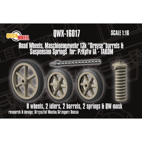 Quickwheel QWX-16017 Pz.Kpfw. IA Road Wheels, MG13k "Dreyse" Barrels & Suspension Springs 8 Wheels, 2 Idlers, 2 Barrels, 2 Sprin