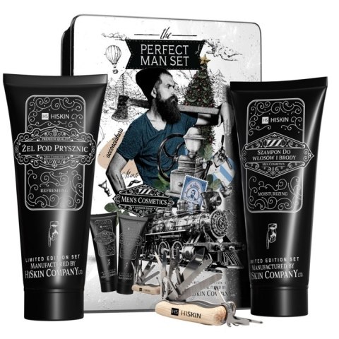 Perfect Man zestaw nawilżający szampon do włosów i brody 200ml + odświeżający żel do mycia ciała 200ml + multitool