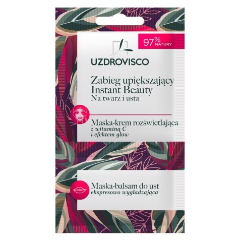 Instant Beauty zabieg upiększający na twarz i usta maska-krem rozświetlająca z wit. C + maska-balsam do ust 8ml