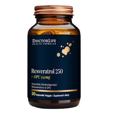 Resveratrol 250 + OPC 250mg wysokiej biodostępności resweratrol & OPC suplement diety 30 kapsułek