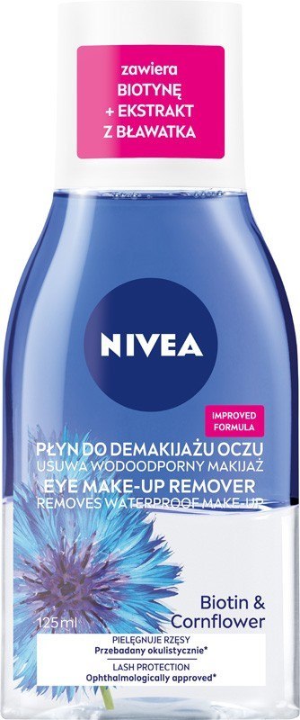 NIVEA Dwufazowy płyn do demakijażu oczu Biotin & Cornflower 125 ml NIVEA Dwufazowy płyn do demakijażu oczu Biotin & Cornflower 125 ml