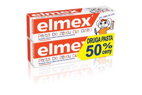 Elmex Pasta do zębów Dla Dzieci 0 do 6 lat + druga 50% 50mlx2