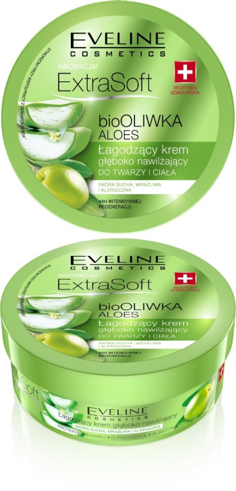 EVELINE Extra Soft bio Oliwka i Aloes Łagodzący krem głęboko nawilżający do twarzy i ciała 175 ml EVELINE Extra Soft bio Oliwka i Aloes Łagodzący krem głęboko nawilżający do twarzy i ciała 175 ml