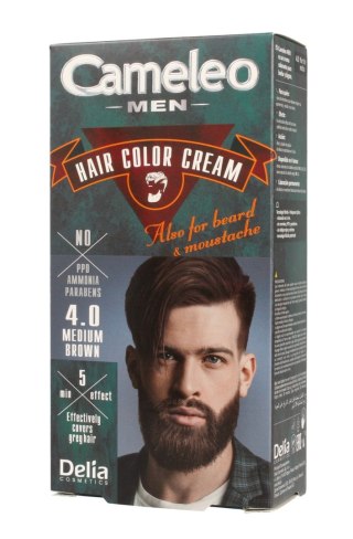 DELIA COSMETICS CAMELEO MEN Krem koloryzujący do włosów, brody i wąsów 4.0 Medium Brown 30ml
