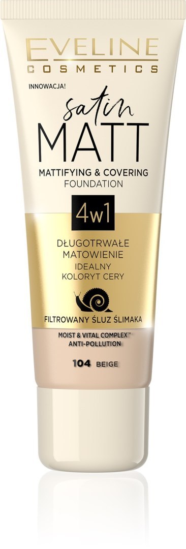 EVELINE Satin Matt Podkład matujący 4w1 nr 104 Beige 30 ml EVELINE Satin Matt Podkład matujący 4w1 nr 104 Beige 30 ml