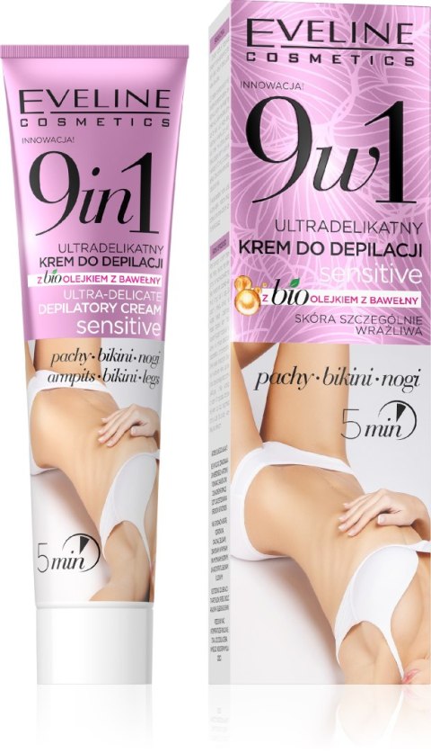 EVELINE Ultradelikatny krem do depilacji z bio olejkiem z bawełny 9w1 - pachy, bikini, nogi 125 ml