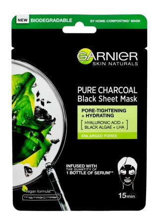 GARNIER Skin Naturals Pure Charcoal Maska w płacie Black Tissue - Czarna Alga 28 g