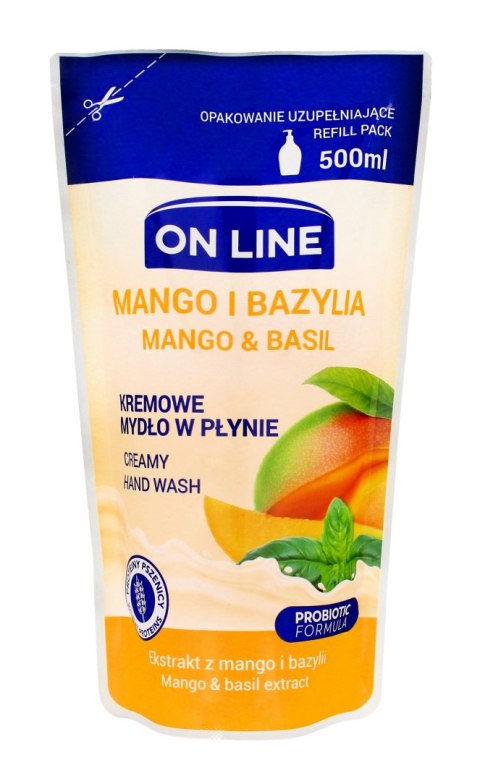 On Line Mydło kremowe w płynie Mango i Bazylia - uzupełnienie 500ml On Line Mydło kremowe w płynie Mango i Bazylia - uzupełnienie 500ml