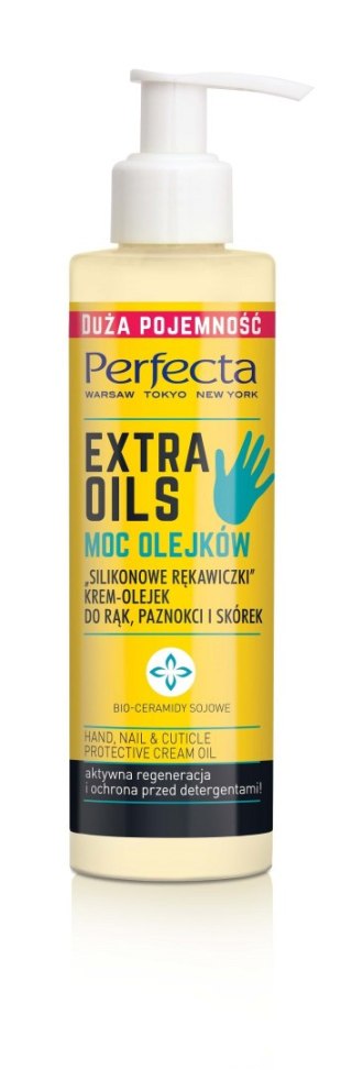 PERFECTA Extra Oils Krem-olejek do rąk, paznokci i skórek - Silikonowe Rękawiczki - butelka 195 ml