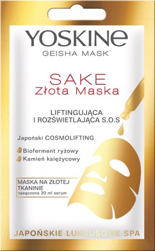 Yoskine Geisha Mask Sake Złota Maska na tkaninie liftingująca i rozświetlająca S.O.S. 20ml