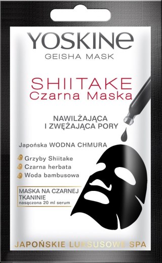 Yoskine Geisha Mask Shiitake Czarna Maska na tkaninie nawilżająca i zwężająca pory 20ml