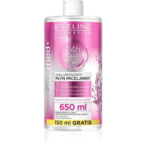 EVELINE Facemed+ Hialuronowy Płyn micelarny 3w1 - cera bardzo wrażliwa i sucha 650 ml EVELINE Facemed+ Hialuronowy Płyn micelarny 3w1 - cera bardzo wrażliwa i sucha 650 ml