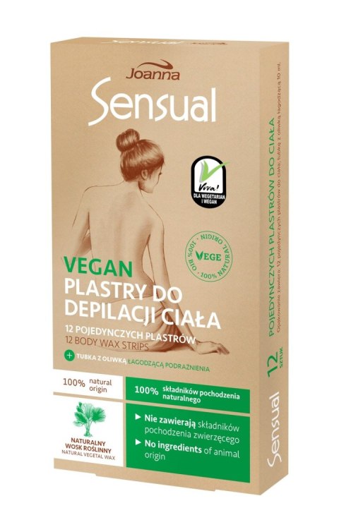 JOANNA Sensual Plastry do depilacji ciała - Vegan Naturalny Wosk Roślinny 1 op. (12 szt.)