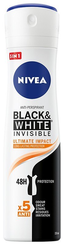 NIVEA Antyperspirant damski w sprayu Black & White Invisible Ultimate Impact 150 ml NIVEA Antyperspirant damski w sprayu Black & White Invisible Ultimate Impact 150 ml