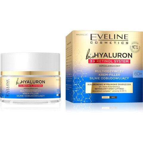 EVELINE bioHYALURON 3xRetinol System 60+ Multiodżywczy Krem-Filler silnie odbudowujący 50 ml