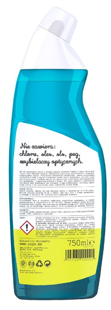 YOPE Naturalny Żel do czyszczenia toalet - Limonka i Mięta 750ml