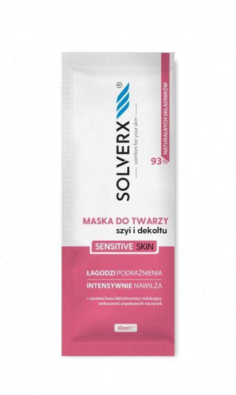 SOLVERX Sensitive Skin Maska łagodząca do twarzy,szyi i dekoltu do cery wrażliwej 10ml