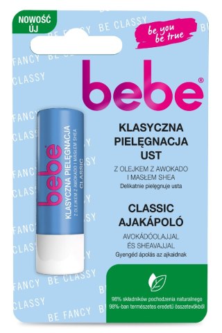 BEBE Pomadka ochronna Klasyczna Pielęgnacja Ust z Olejkiem z Awokado i Masłem Shea 4.9g