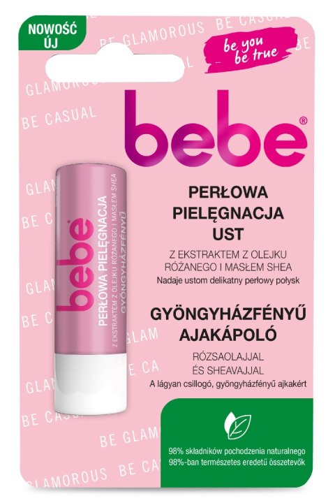 BEBE Pomadka ochronna Perłowa Pielęgnacja Ust z Ekstraktem z Olejku Różanego i Masłem Shea 4.9g