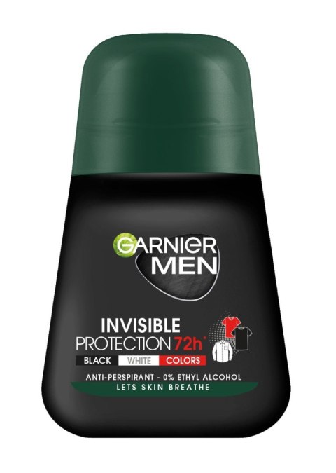 GARNIER Men Dezodorant roll-on Invisible Protection 72h - Black,White,Colors 50 ml