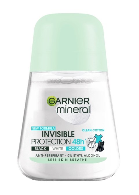 GARNIER Mineral Dezodorant roll-on Invisible Protection 48h Clean Cotton- Black,White,Colors 50 ml GARNIER Mineral Dezodorant roll-on Invisible Protection 48h Clean Cotton- Black,White,Colors 50 ml
