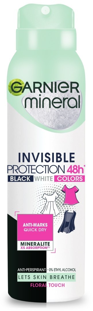 GARNIER Mineral Dezodorant spray Invisible Protection 48h Floral Touch - Black,White,Colors 150 ml GARNIER Mineral Dezodorant spray Invisible Protection 48h Floral Touch - Black,White,Colors 150 ml