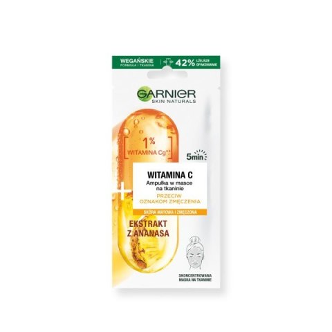 GARNIER Skin Naturals Ampułka przeciw oznakom zmęczenia w masce na tkaninie z 1% witaminą Cg 15 g