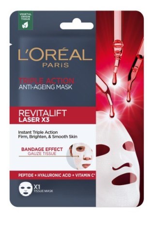 LOREAL Revitalift Laser x3 Maska anti-aging o potrójnym działaniu w płacie 1szt