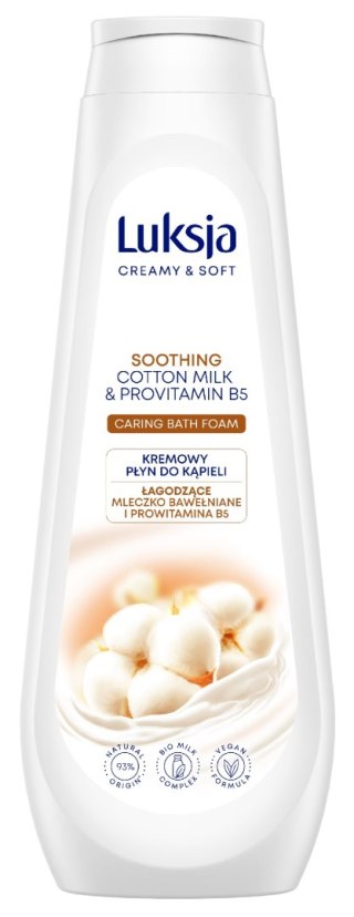 Luksja Creamy & Soft Kremowy Płyn do kąpieli - Łagodzące Mleczko Bawełniane i Prowitamina B5 900ml