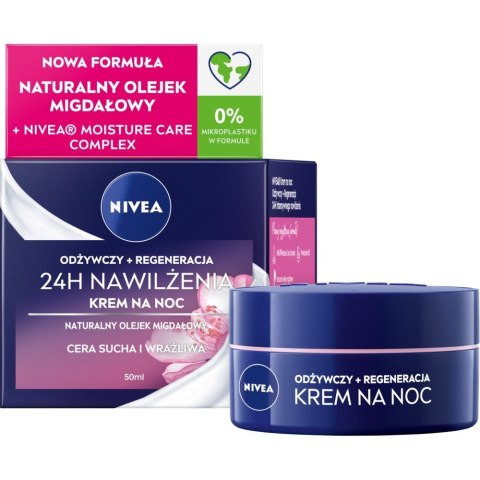 NIVEA 24H Nawilżenia Odżywczo-Regenerujący krem na noc do cery suchej i wrażliwej 50 ml