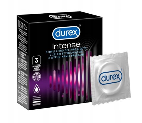 Durex prezerwatywy Intense 3 szt z wypustkami prążkami żel stymulujący