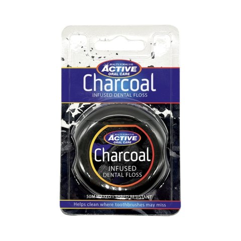 Beauty Formulas Active Oral Care Nić dentystyczna woskowana z aktywnym węglem Charcoal 1op.-50m