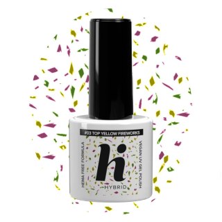 HI HYBRID Top No Wipe do lakieru hybrydowego Hema Free #03 Yellow Fireworks 5 ml