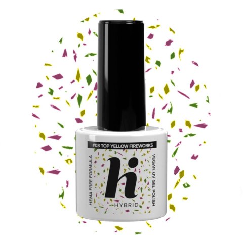 HI HYBRID Top No Wipe do lakieru hybrydowego Hema Free #03 Yellow Fireworks 5 ml HI HYBRID Top No Wipe do lakieru hybrydowego Hema Free #03 Yellow Fireworks 5 ml