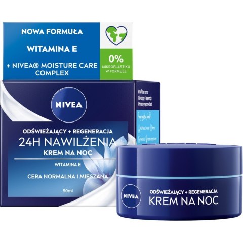 NIVEA 24H Nawilżenia Odświeżająco-Regenerujący krem na noc do cery normalnej i mieszanej 50 ml