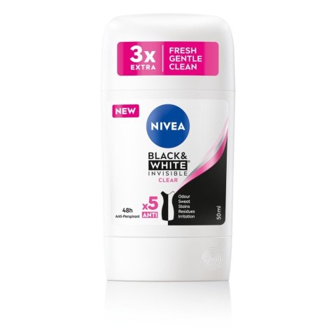 NIVEA Antyperspirant damski w sztyfcie Black & White Invisible Clear 50 ml NIVEA Antyperspirant damski w sztyfcie Black & White Invisible Clear 50 ml