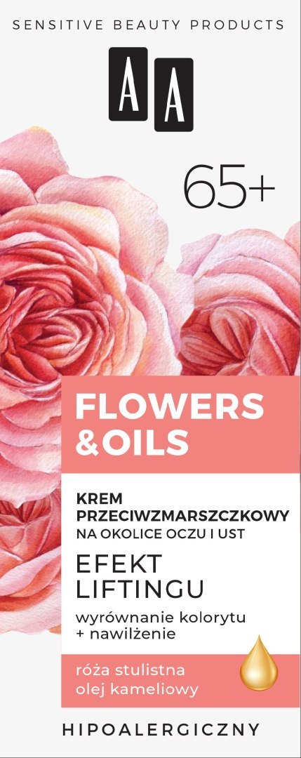 AA Flowers & Oils 65+ Krem przeciwzmarszczkowy na okolice oczu i ust - efekt liftingu 15ml