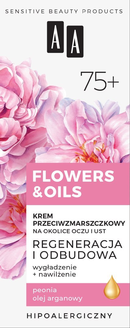 AA Flowers & Oils 75+ Krem przeciwzmarszczkowy na okolice oczu i ust - regeneracja i odbudowa 15ml