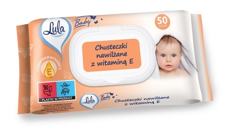 LULA Baby Chusteczki nawilżane dla niemowląt i dzieci - z witaminą E 1op.-50szt LULA Baby Chusteczki nawilżane dla niemowląt i dzieci - z witaminą E 1op.-50szt
