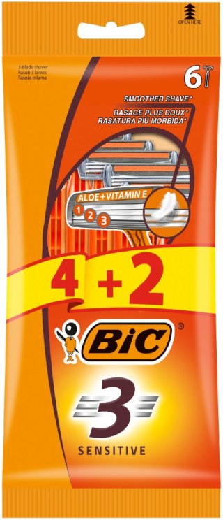 BIC Maszynki do golenia dla mężczyzn 3 ostrzowe Sensitive 1op.-6szt(4+2 gratis)