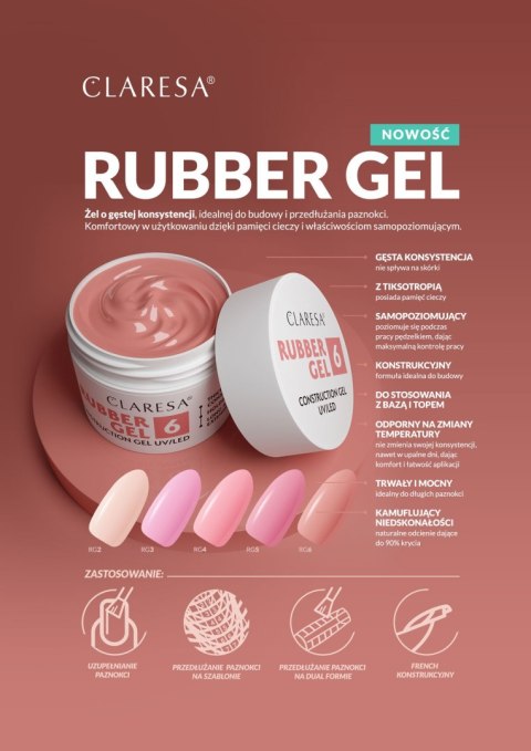CLARESA Rubber Gel Żel do budowania i przedłużania paznokci 02 - 45 g CLARESA Rubber Gel Żel do budowania i przedłużania paznokci 02 - 45 g