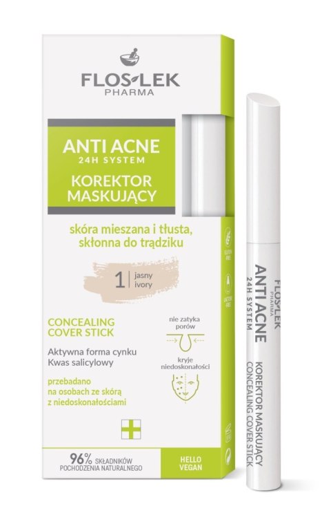 FLOSLEK Anti Acne 24 H System Korektor maskujący skóra mieszana i tłusta skłonna do trądziku - jasny 1
