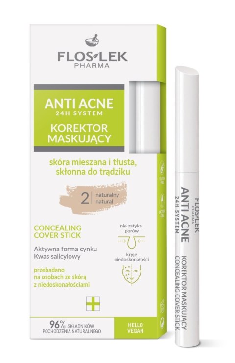 FLOSLEK Anti Acne 24 H System Korektor maskujący skóra mieszana i tłusta skłonna do trądziku - naturalny 2 FLOSLEK Anti Acne 24 H System Korektor maskujący skóra mieszana i tłusta skłonna do trądziku - naturalny 2
