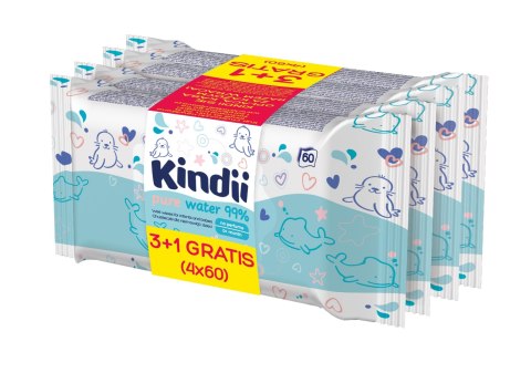 KINDII Pure Water 99% Chusteczki oczyszczające dla niemowląt i dzieci 3+1 gratis